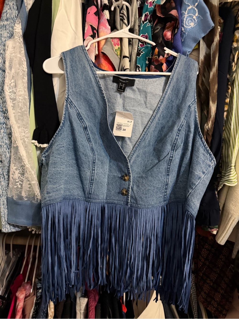 Forever 21 Plus Denim Fringe Vest NWT 3X
